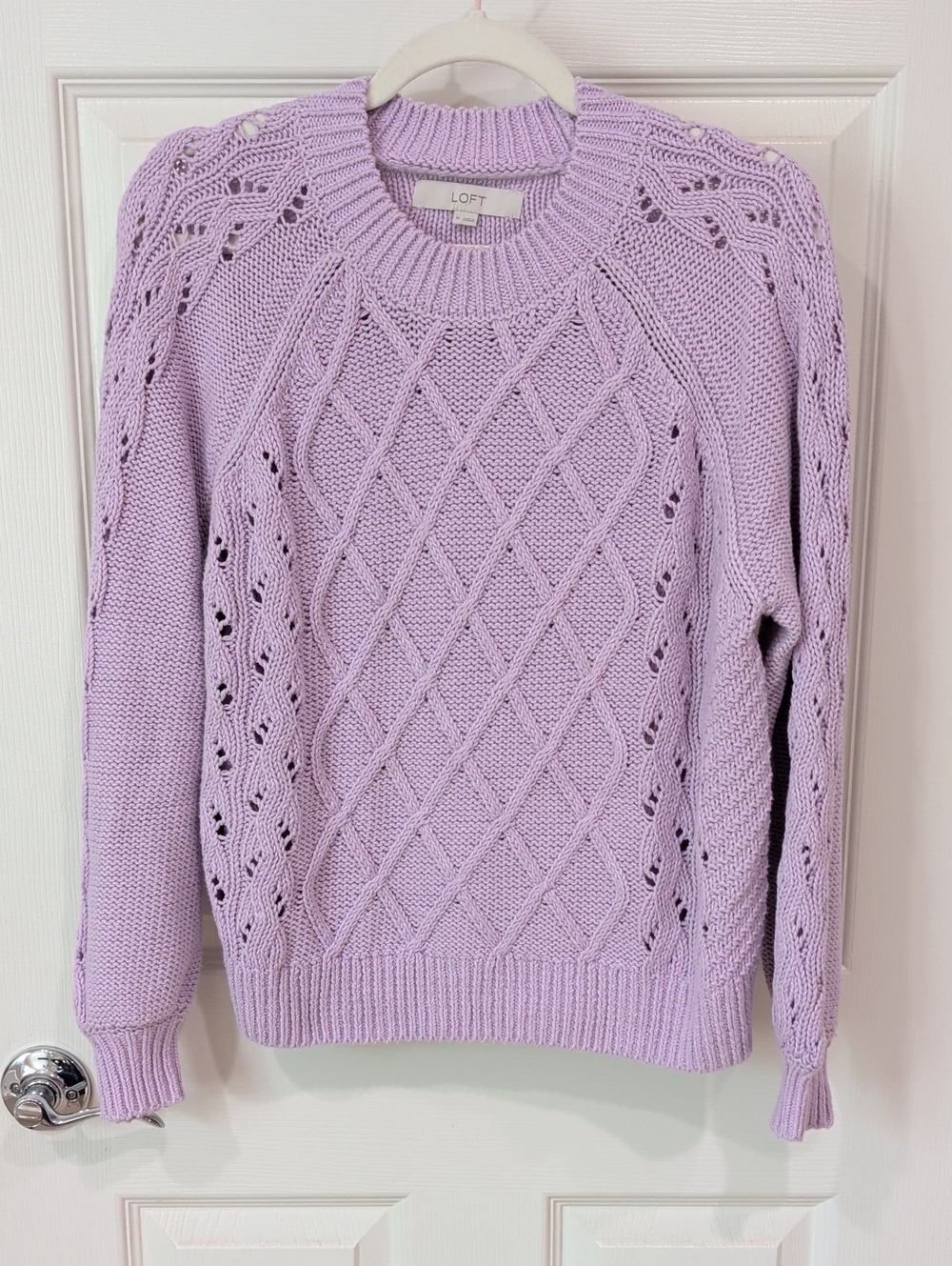 LOFT Lilac Diamond Cable-Knit Crewneck Sweater